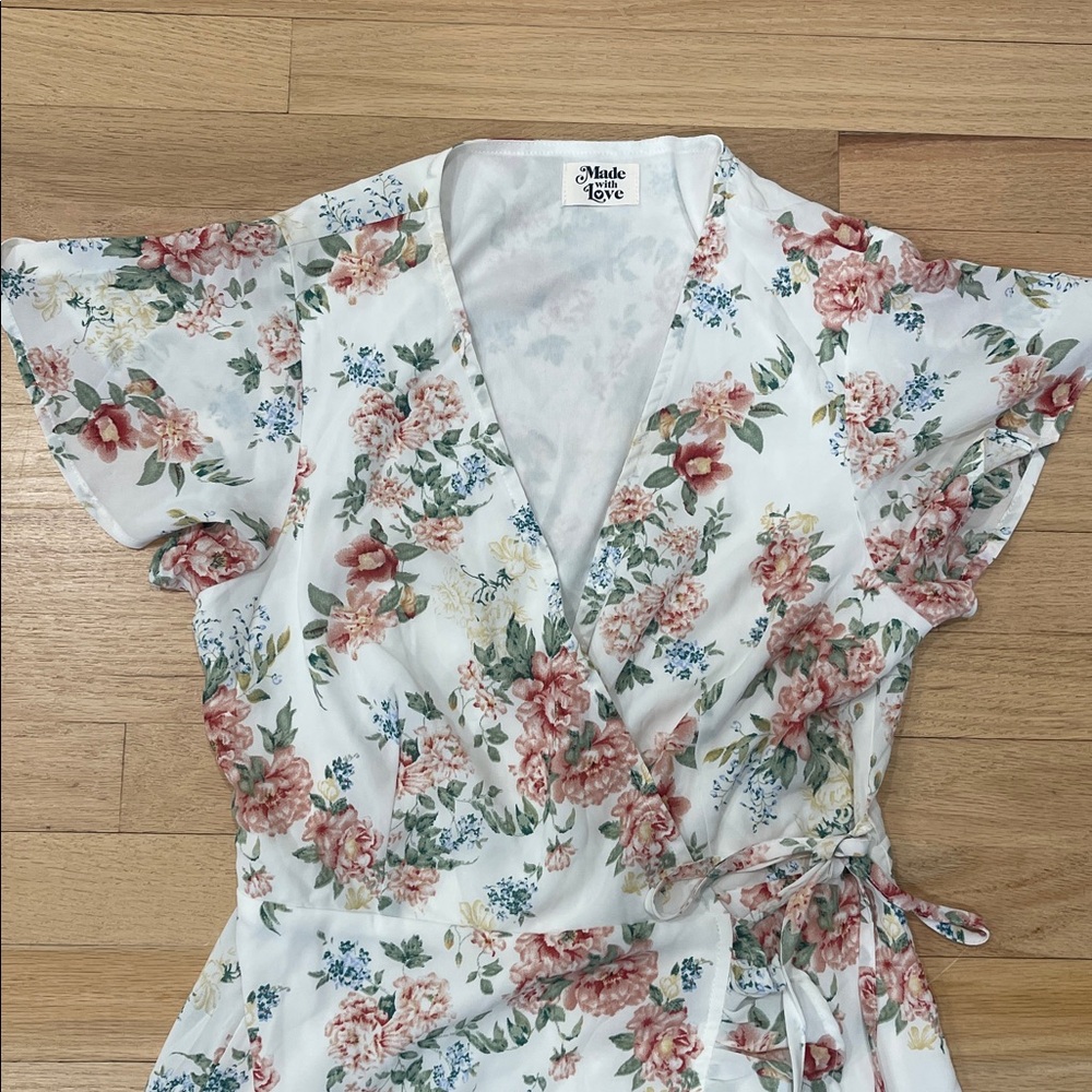 White Floral Ruffle Mini Dress - Picture 3 of 6